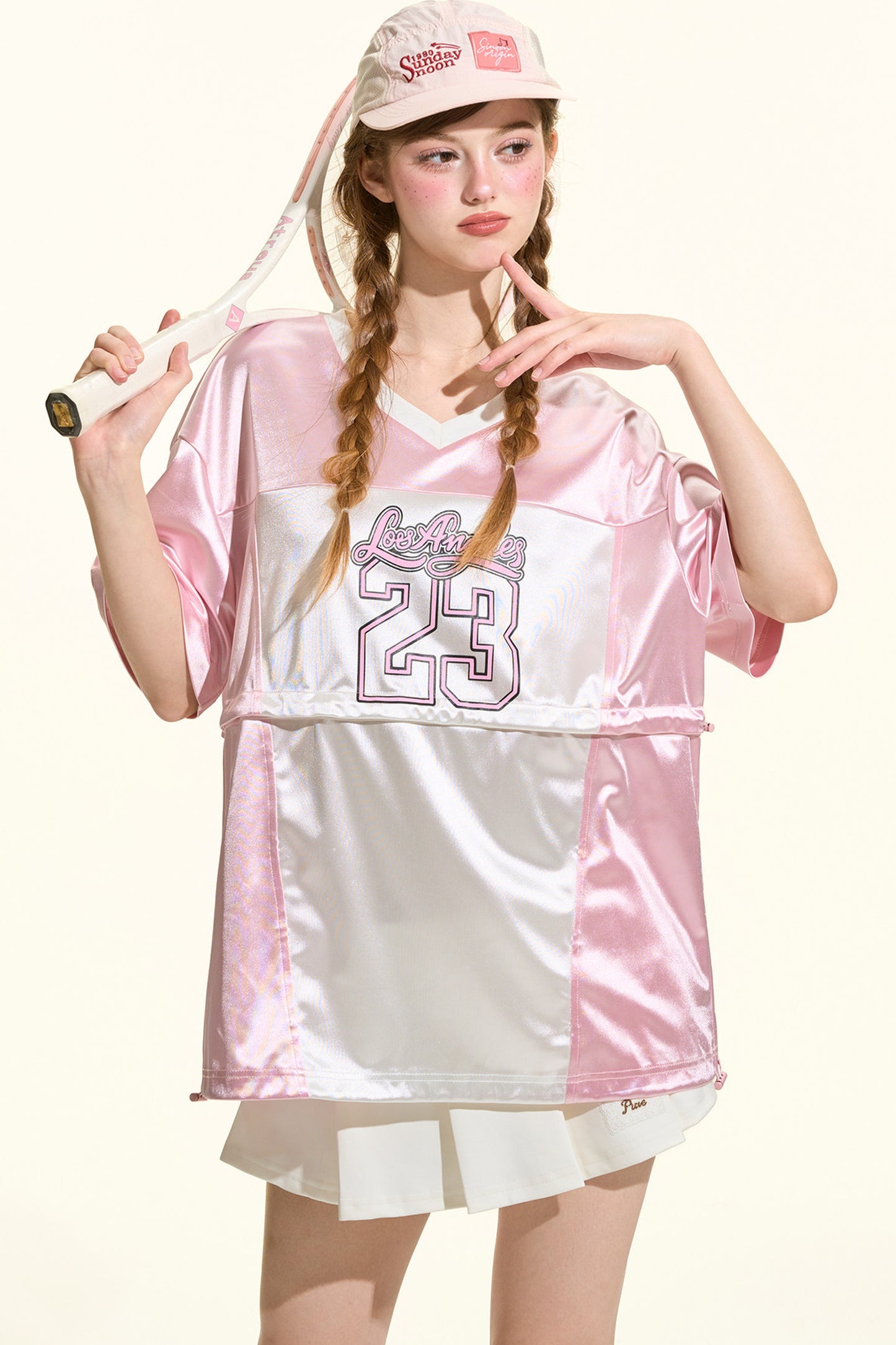 ピンクサテンスポーツTシャツ