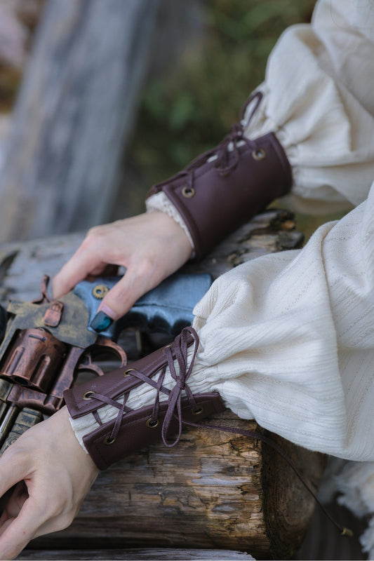 Steampunk Leather Lace-Up Wristbands