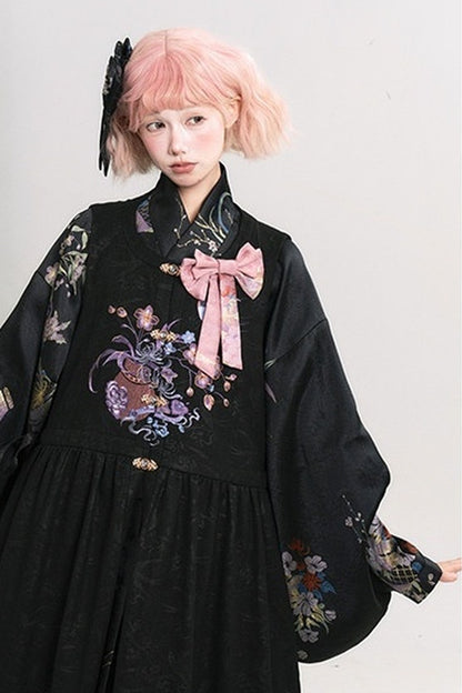Floral Hanfu Puffy Dress Set