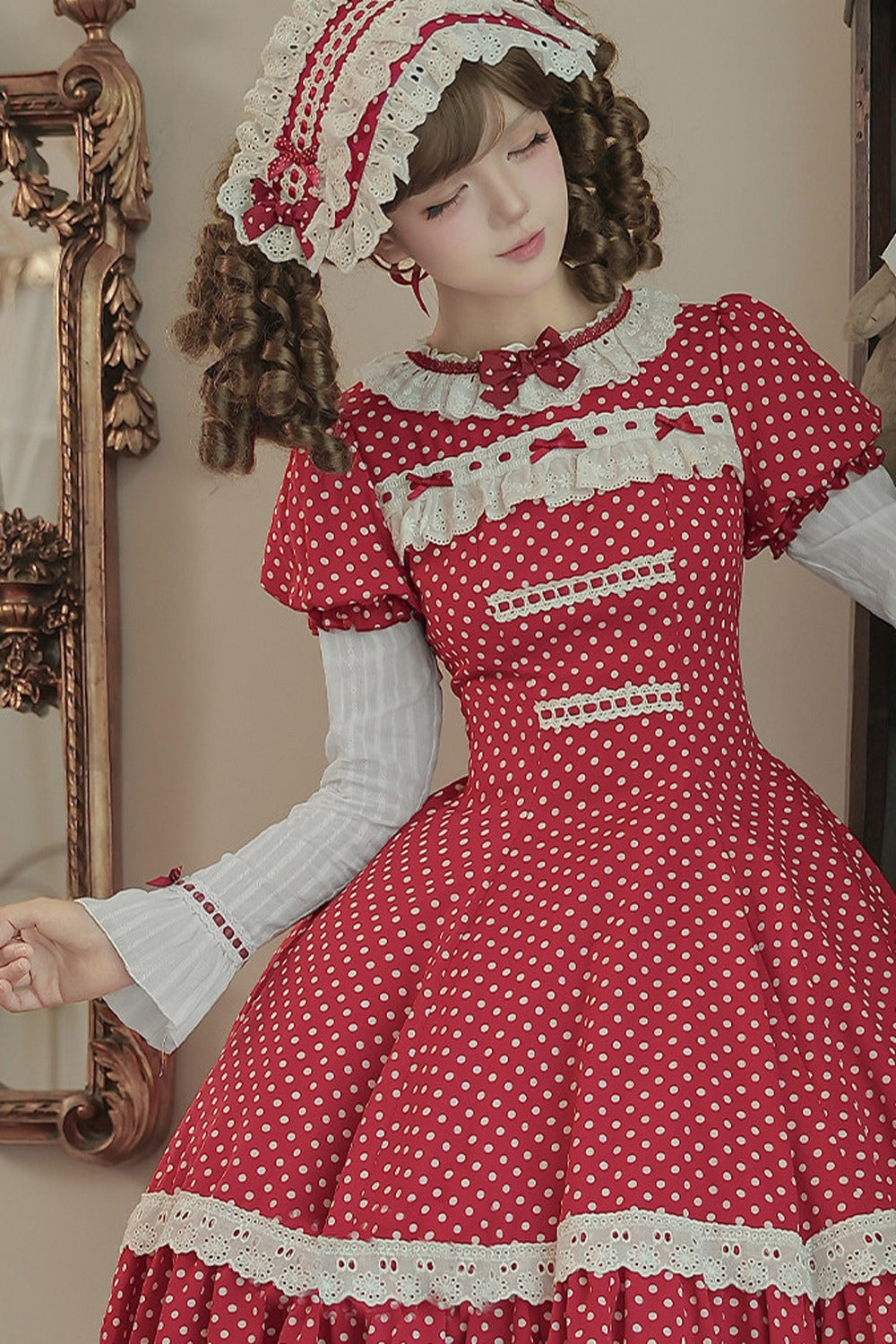 Polka Dot Ruffled Dress With Base Top Set-Up