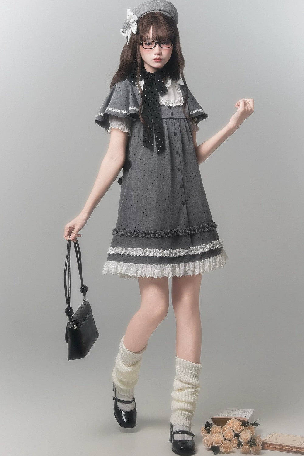 Gray Polka Dot Dress + Accessories