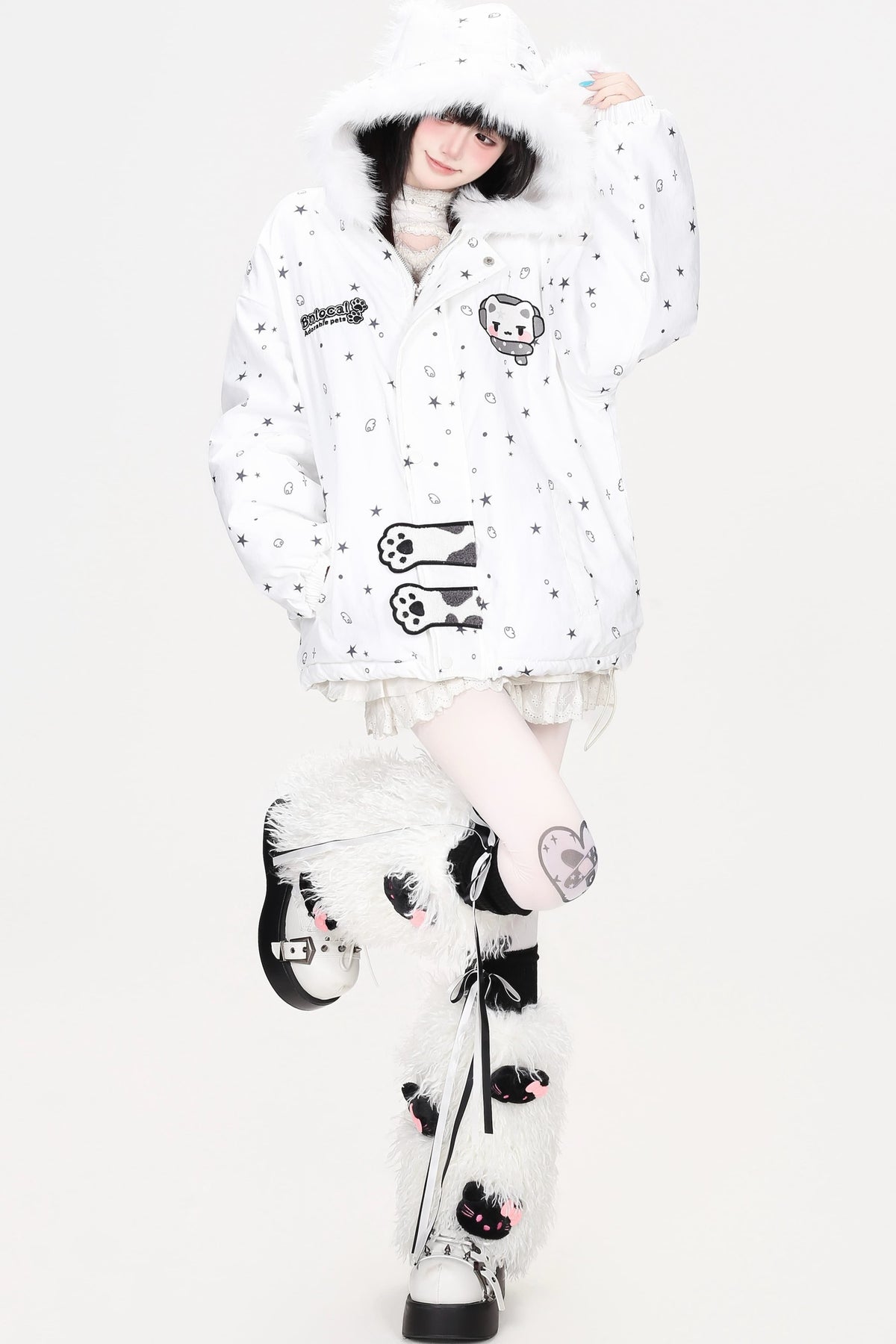 Printed Bear Cat Ear Cotton Jacket