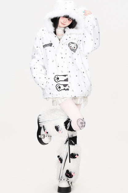 Printed Bear Cat Ear Cotton Jacket