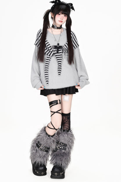 Striped Angel Wing Pullover Sweater