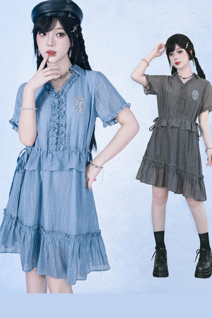 Asymmetrisches Chiffonkleid mit Spitze