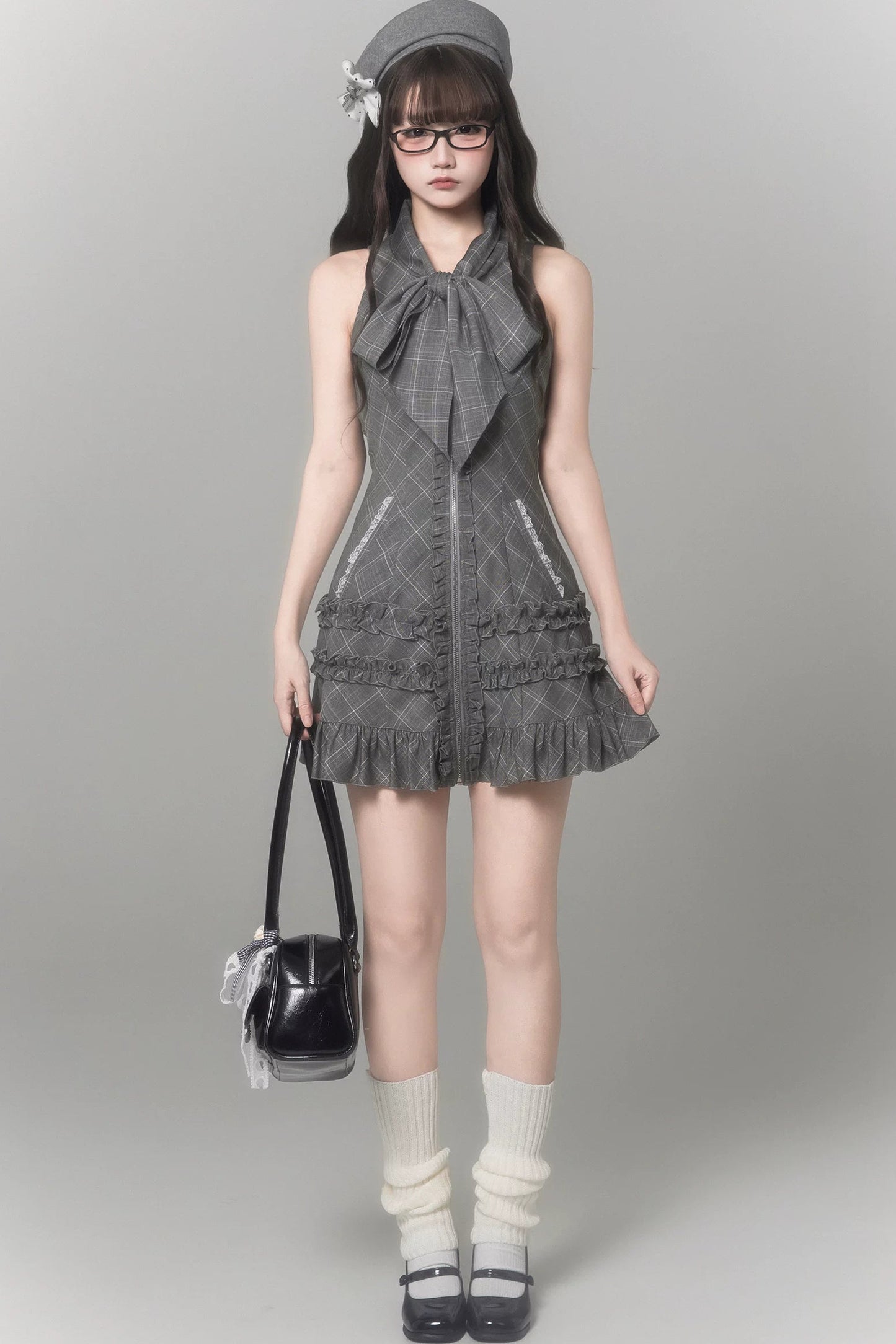 Gray Plaid Literary Girl Dress