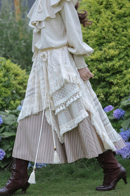 Irregular Hollow Lace Tassel Skirt