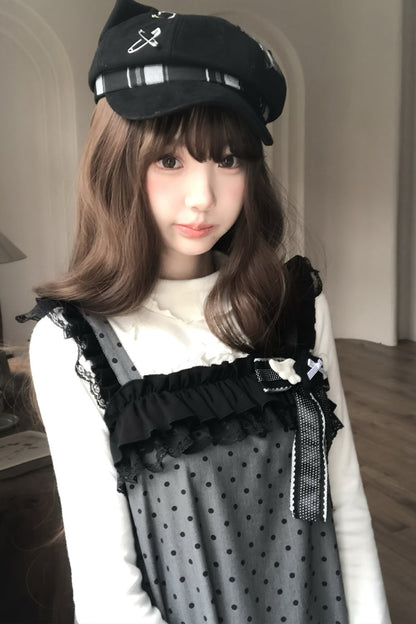 Schwarz-graues Polka-Dot-Trägerkleid-Set