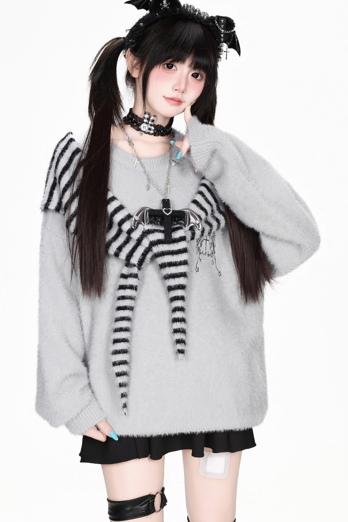 Striped Angel Wing Pullover Sweater