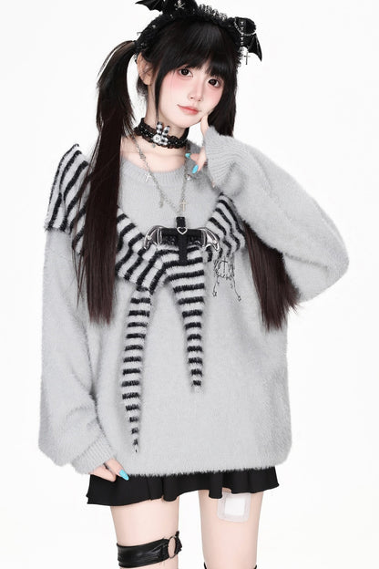 Striped Angel Wing Pullover Sweater