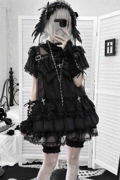Ensemble robe à lacets croisés et boutons floraux