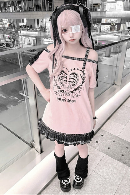오프숄더 스켈레톤 원피스