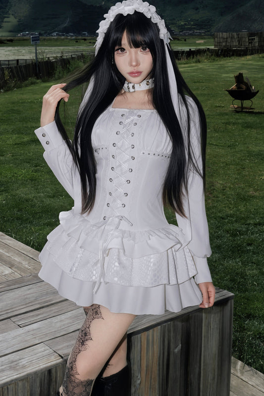 White Gothic Patchwork Corset Dress