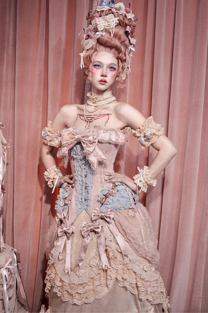 Strawberry Fishbone Corset Top With Necklace And Sleeves Set