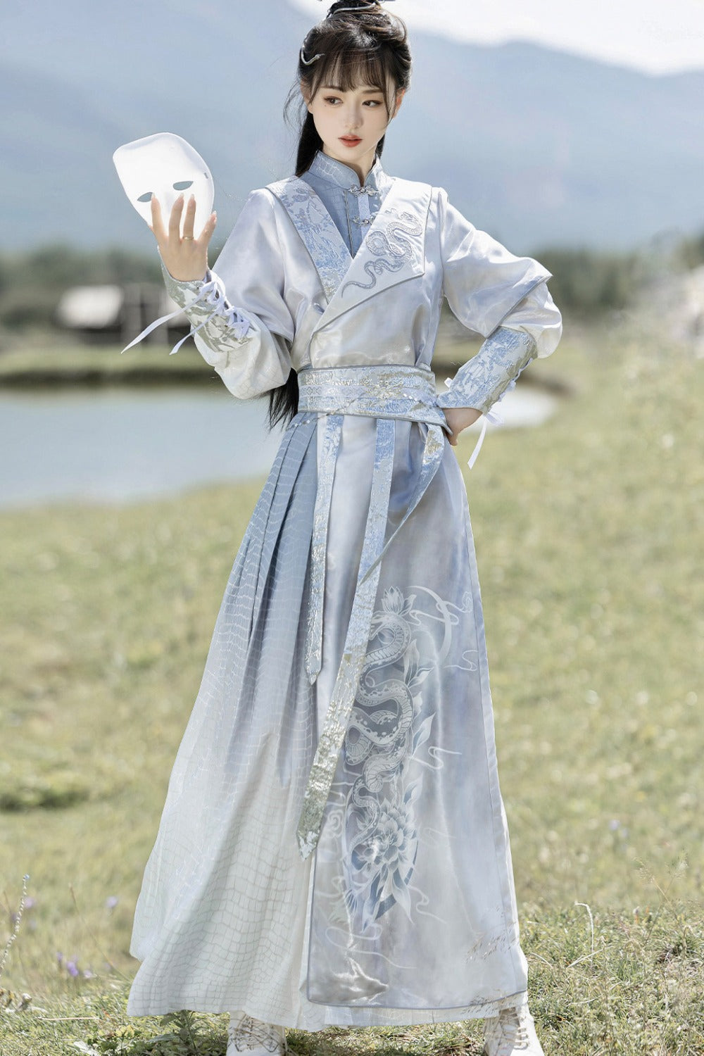 Silver Snake Improved Hanfu Dress and Jacket Set-Up