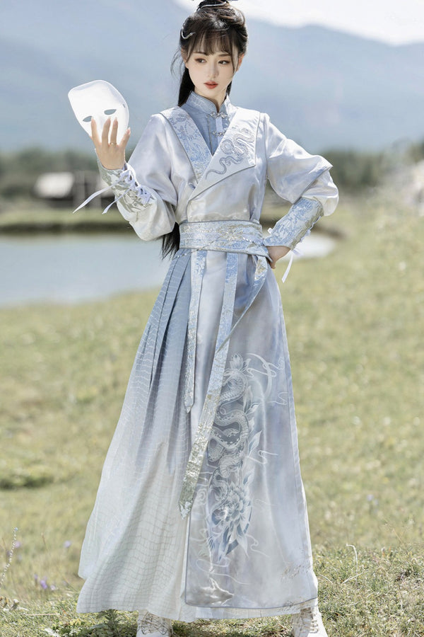 Silver Snake Improved Hanfu Dress and Jacket Set-Up