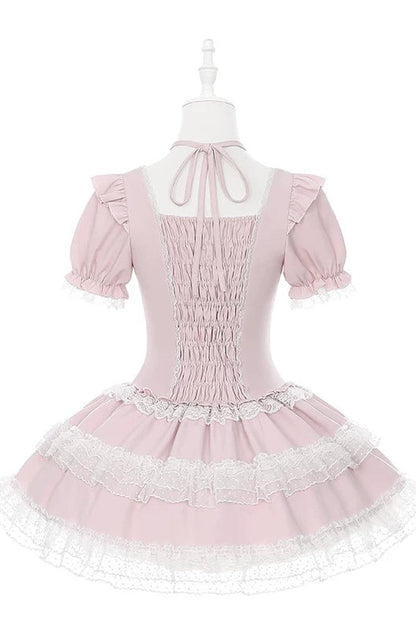 Pink Tiered Lace Halter Cake Dress