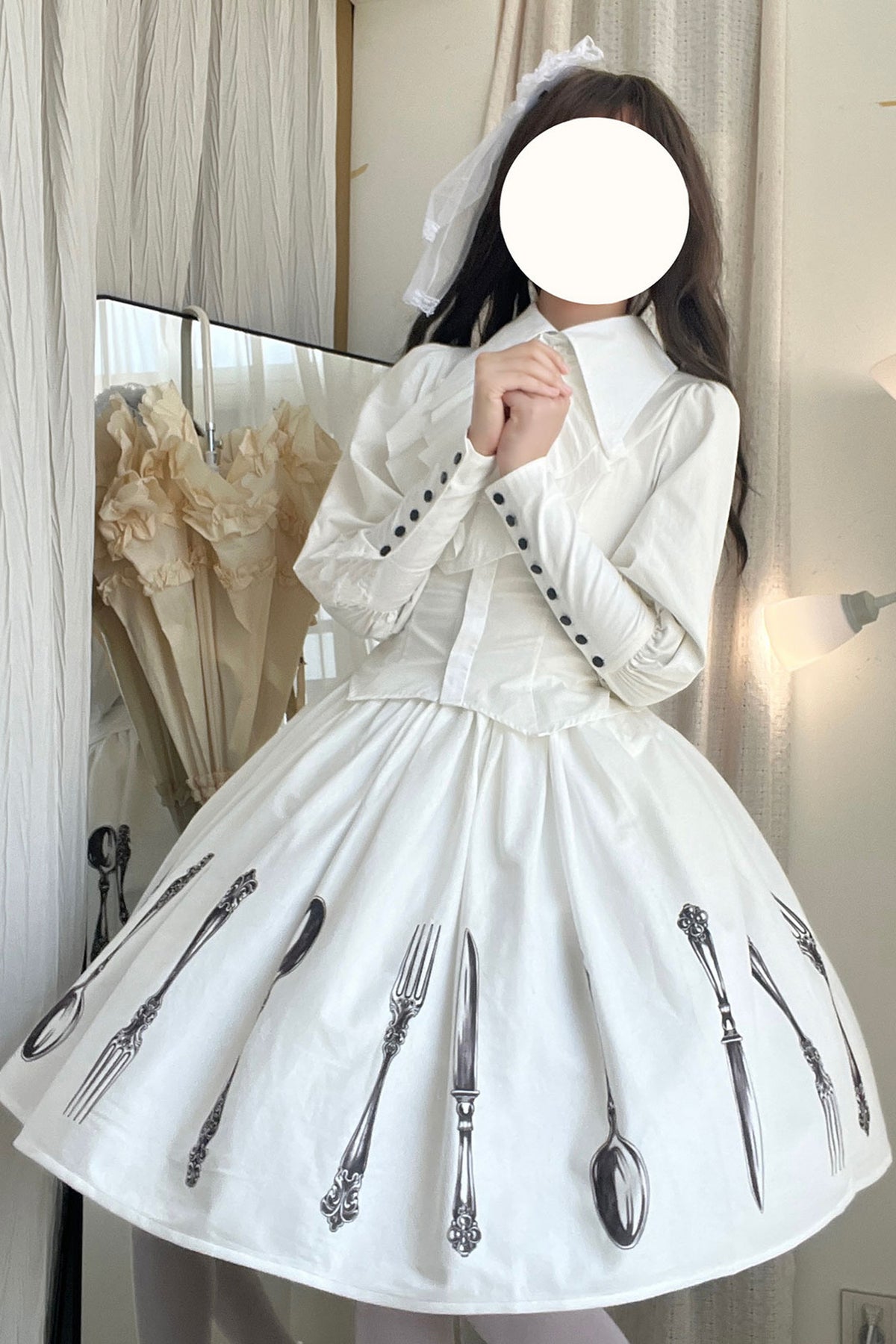 Silver Tableware Print Half-Length Skirt