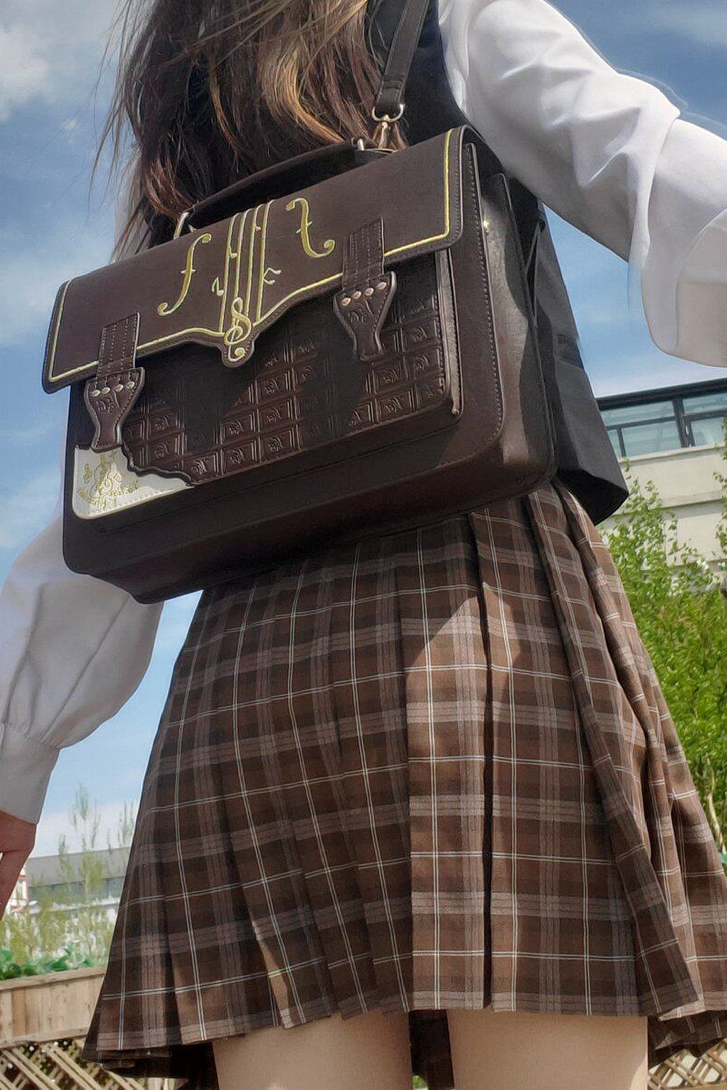 Chocolate Embroidered School Bag