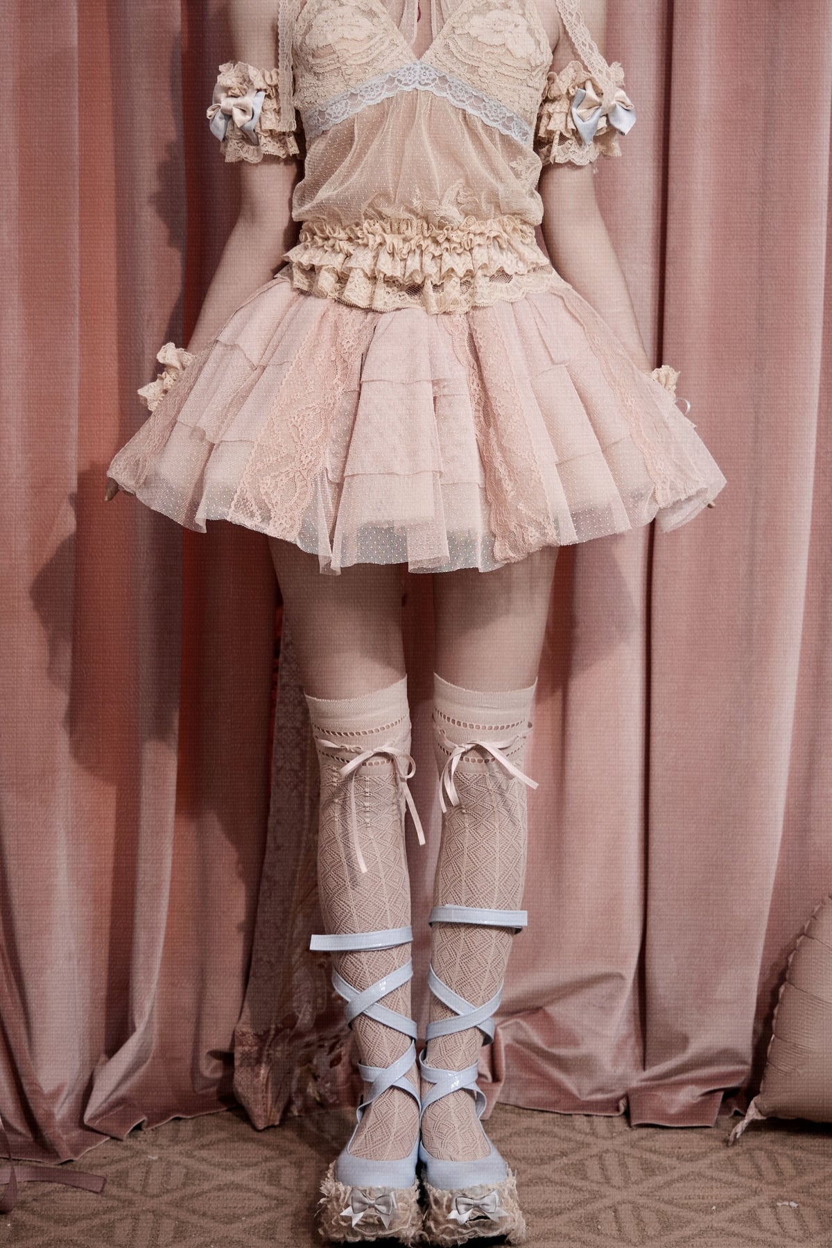 Pink Mesh Lace Skirt