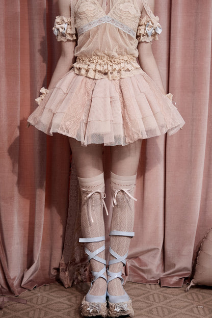 Pink Mesh Lace Skirt
