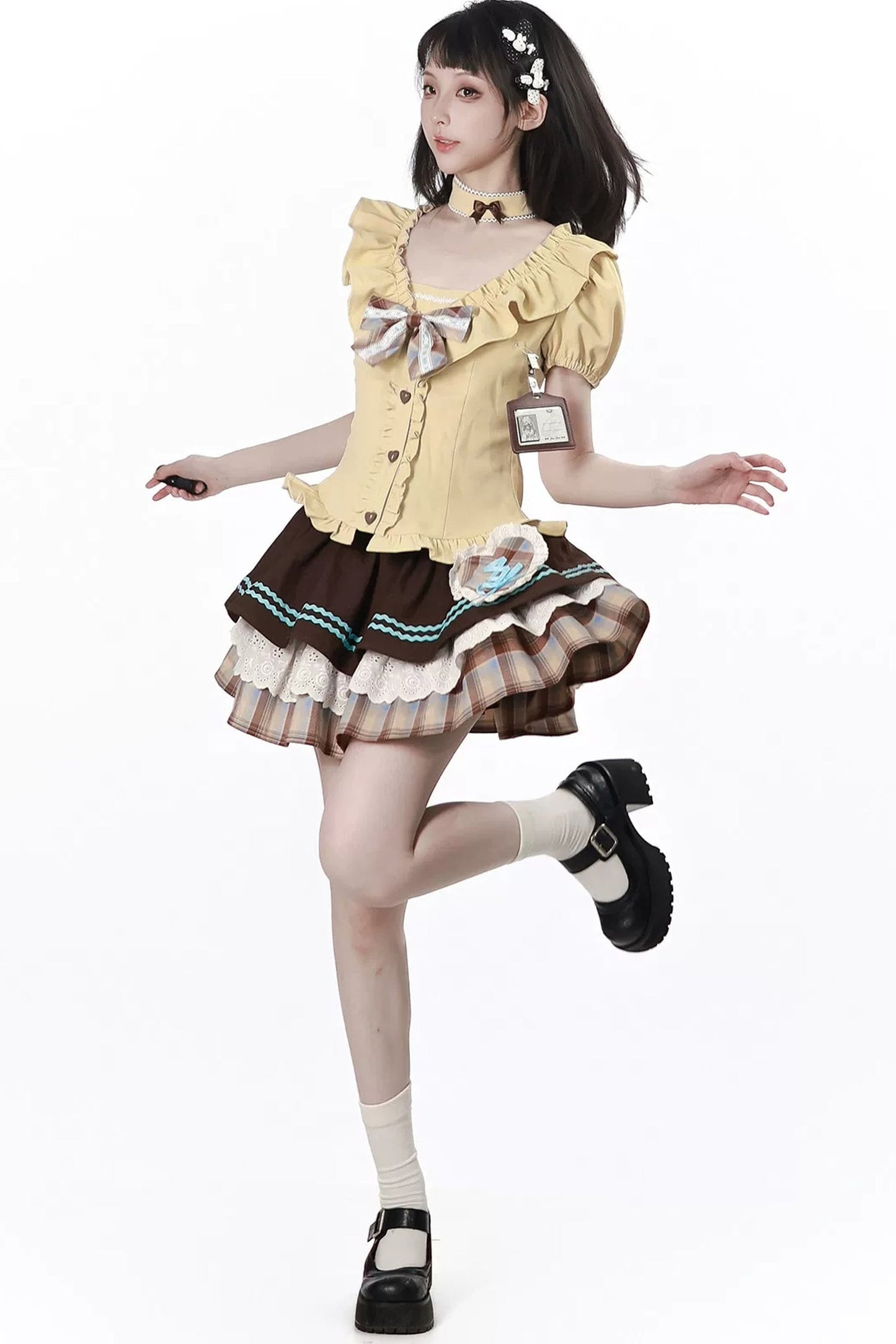 Heart Lace Shirt And Cake Skirt Set-Up