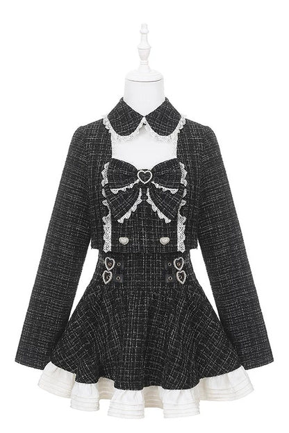 Long Sleeve Tweed And Short Skirt Set-Up