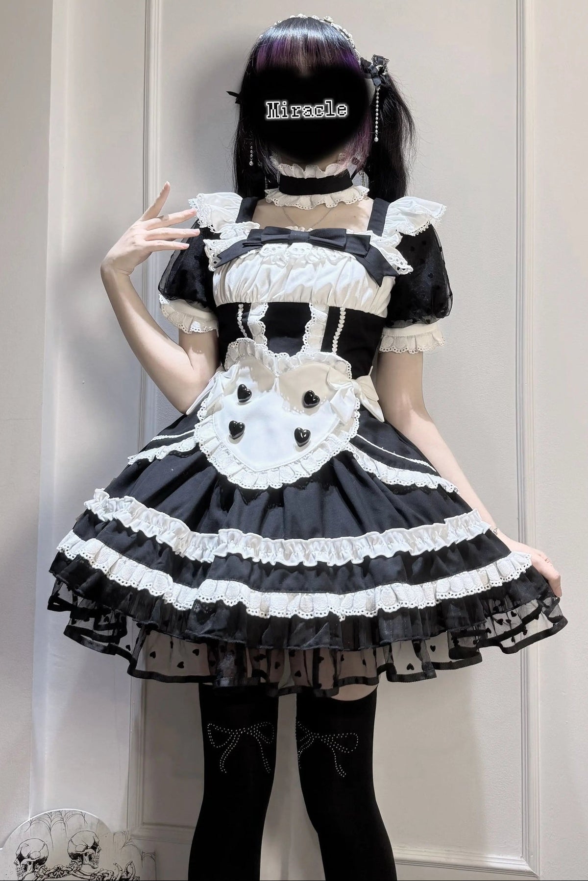 Black White Maid Apron Lace Dress