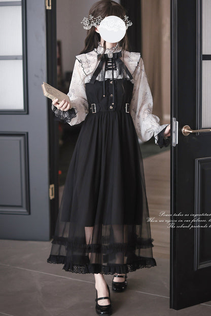 Black White Printed Tulle Dress