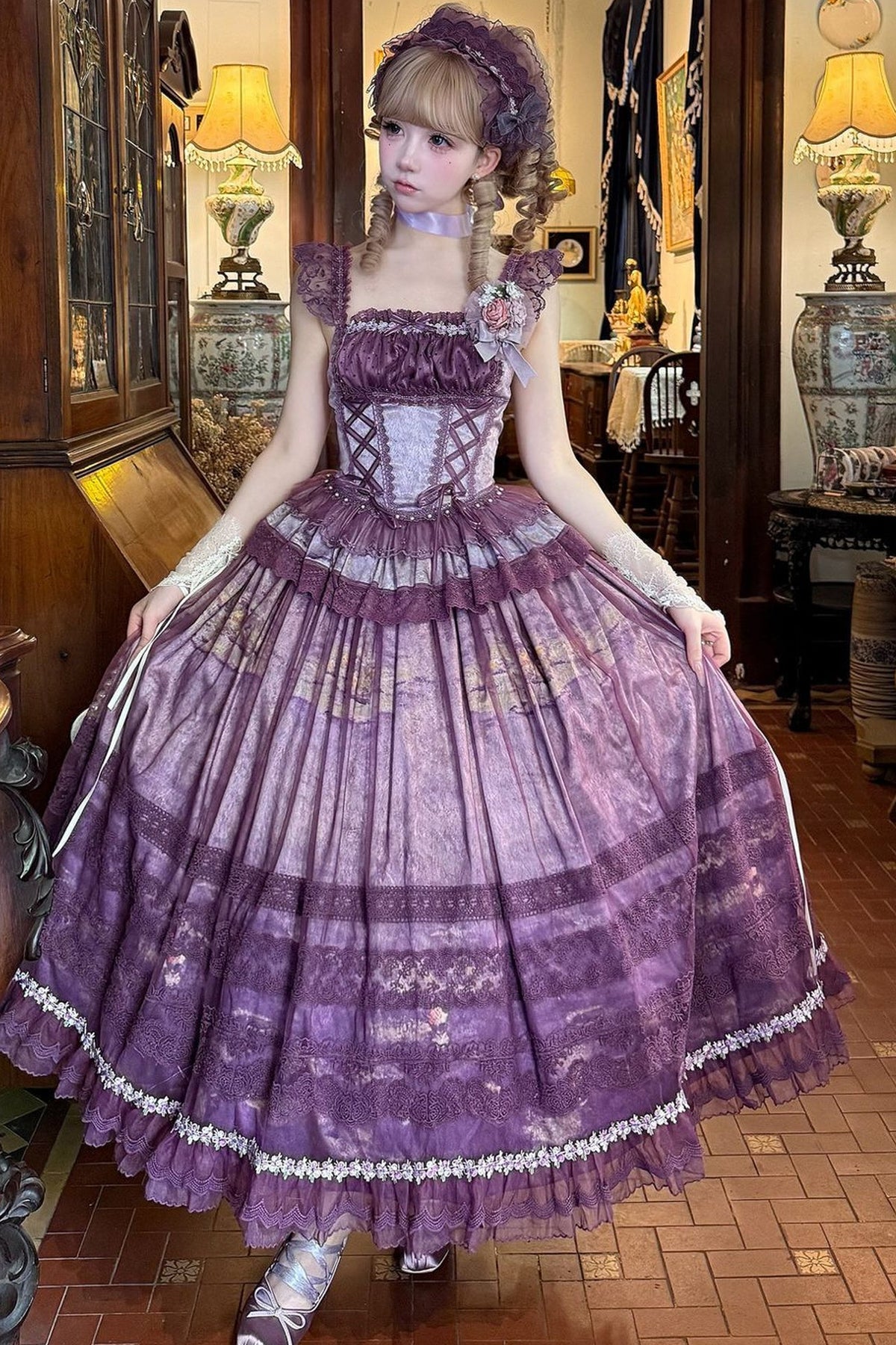 Misty Grape Garden Lolita Cami and Skirt Set-Up