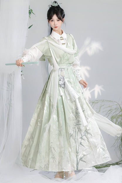 Green Modified Han Elements Hanfu Top and Skirt Set-Up