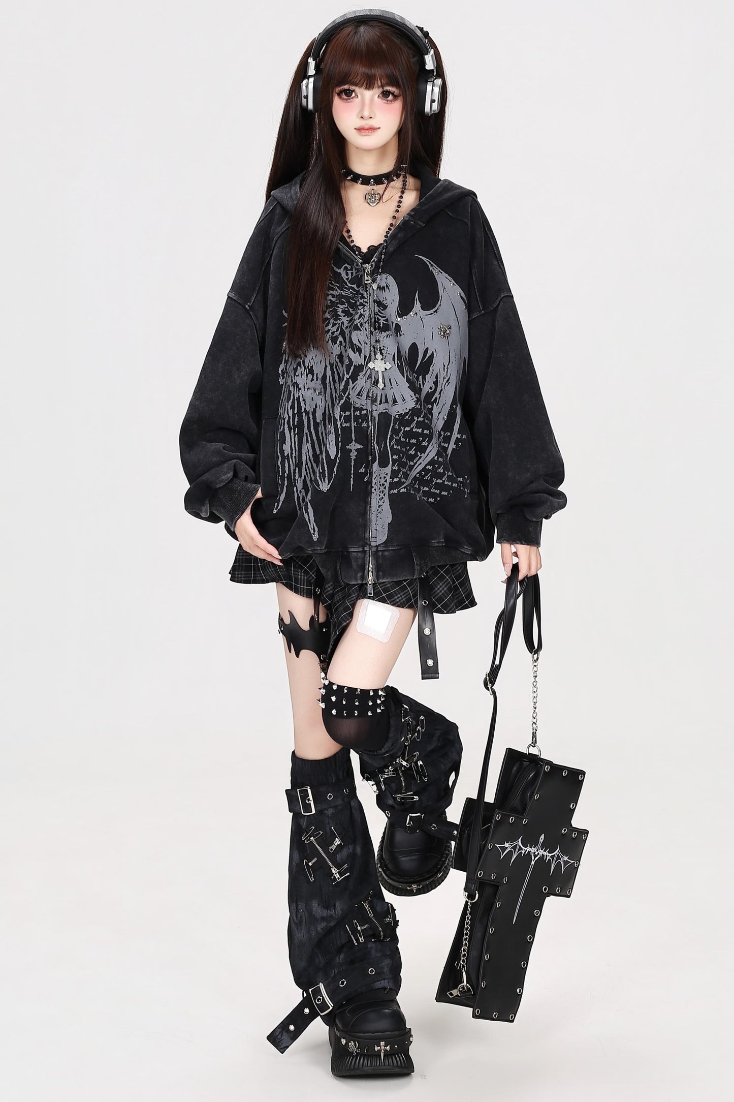 Devil Angel Kapuzenjacke im Destroyed-Look
