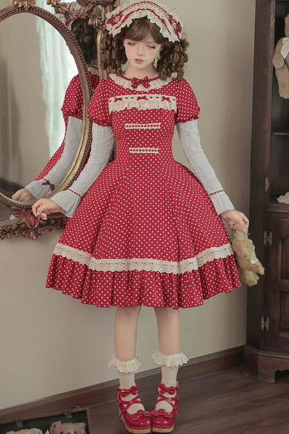 Polka Dot Ruffled Dress With Base Top Set-Up