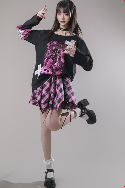 Pink Plaid Chain Tiered Skirt