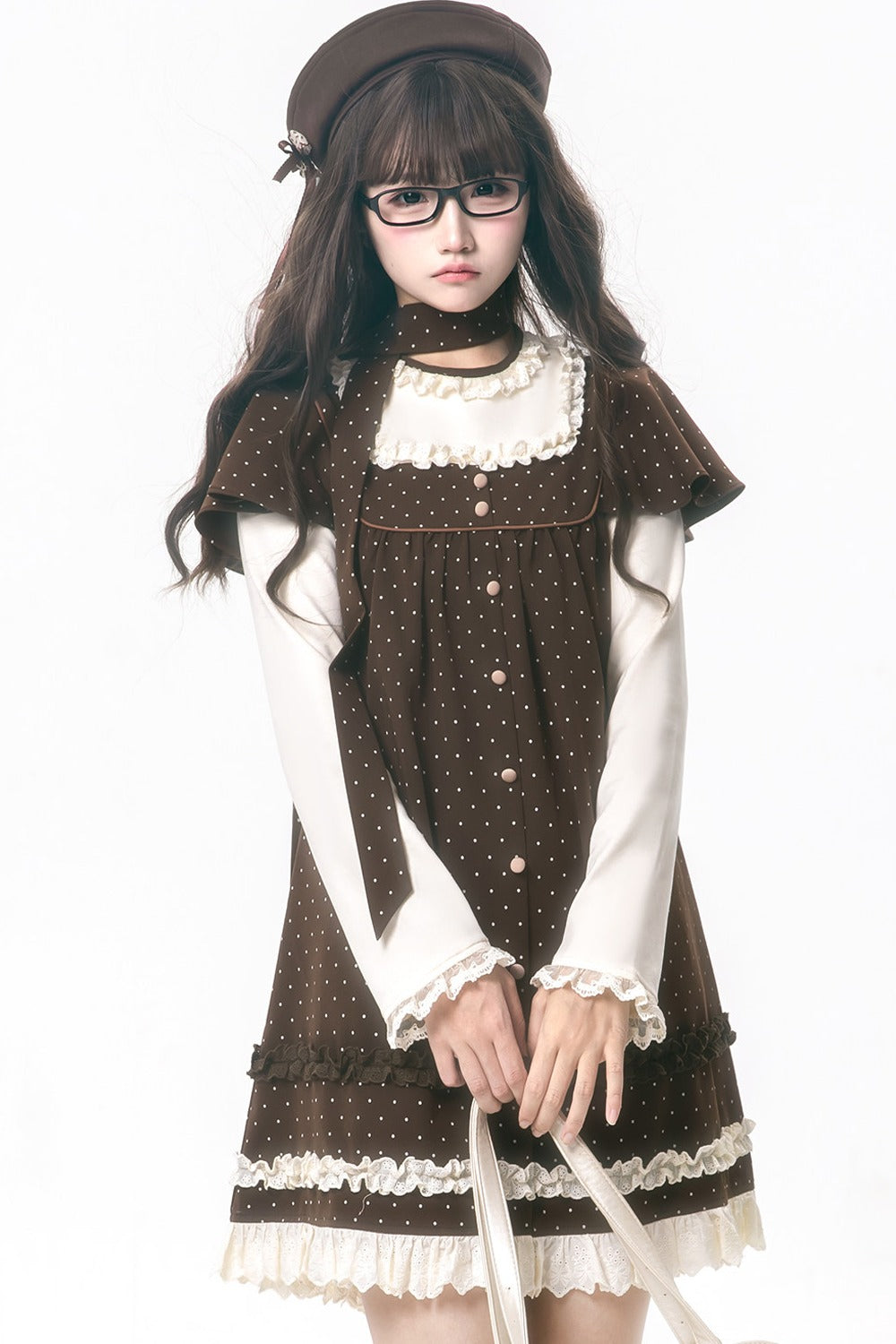 Brown Polka Dot Layered-Look Dress