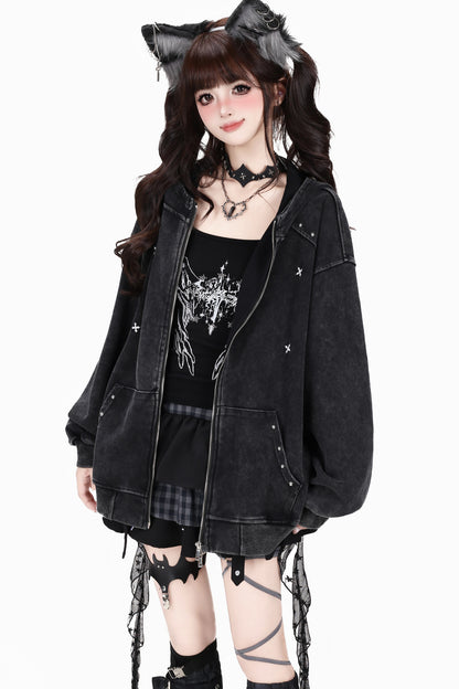 Studded Hooded Loose Jacket