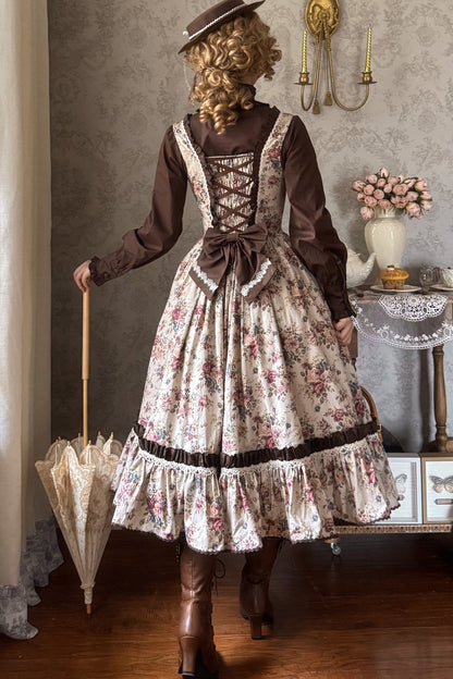 Vintage Floral Elegant Lolita Dress Set-Up