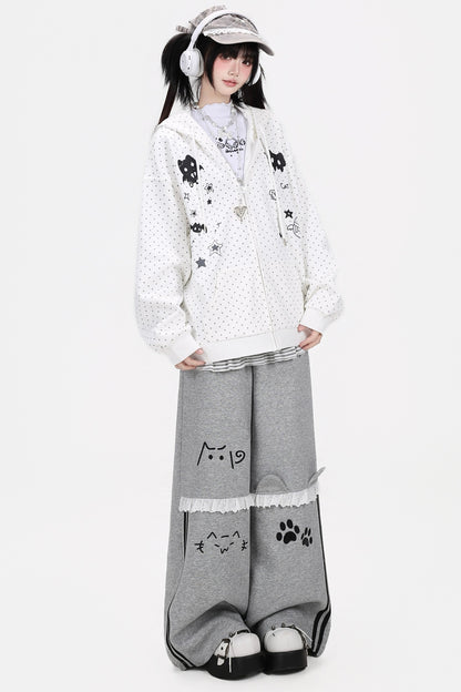 3D-Katzenohren-Kapuzenjacke mit Polka-Dots