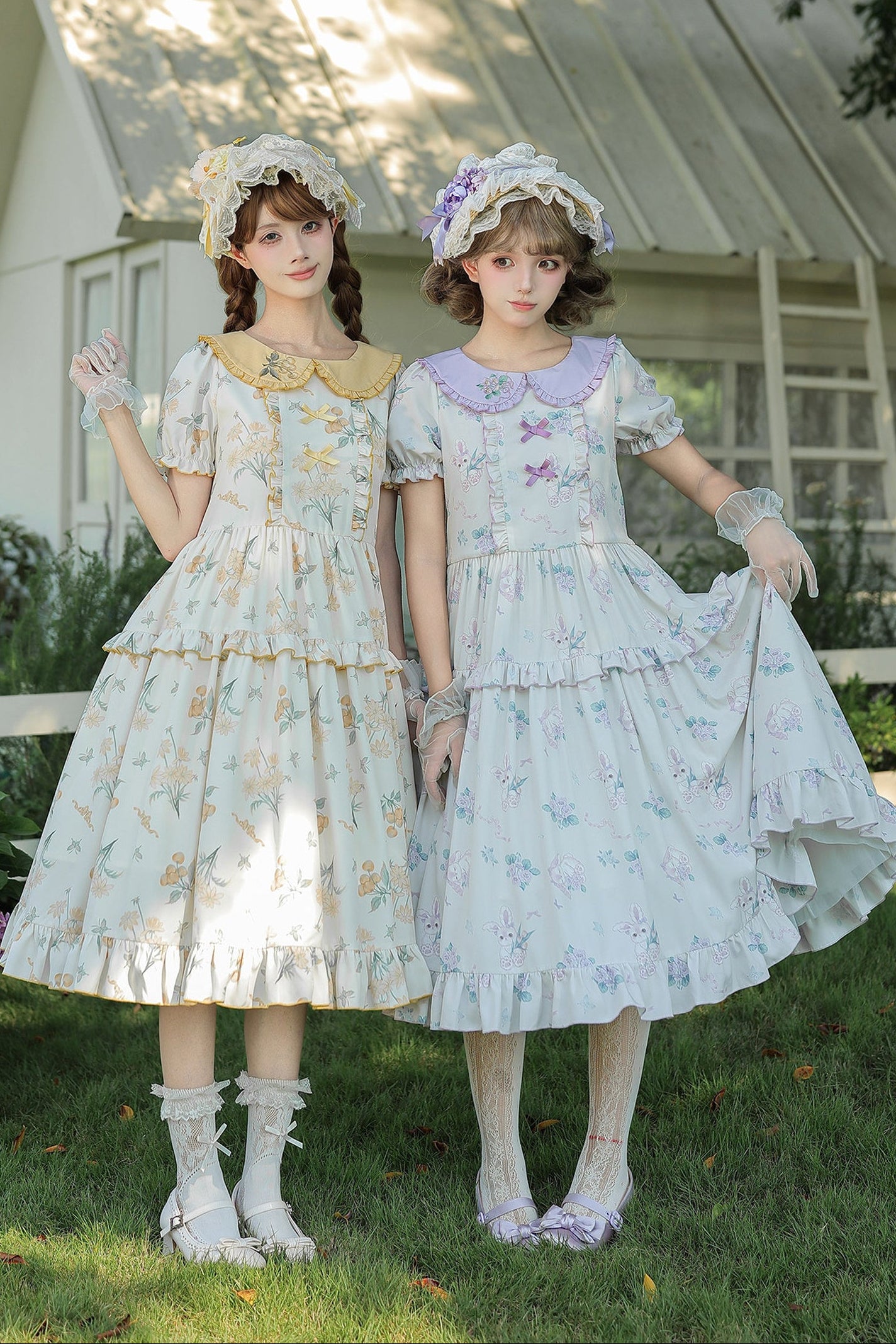 Kleid mit pastoralem Blumenprint und Bubikragen