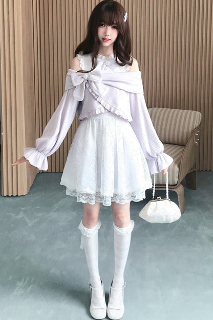 Silver Thread Gauze Off-Shoulder Dress and Top Set