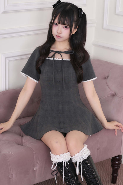 Lace Trim Plaid Dress