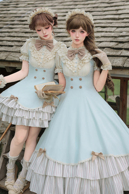 Lace Stand Collar Petal Hem Ruffle Dress