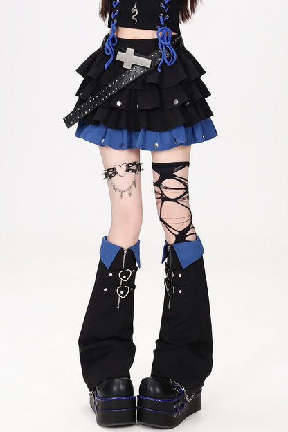 Rivet Color-Blocking Fluffy Cake Skirt