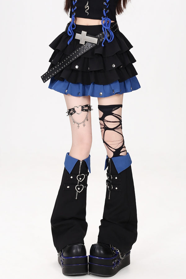 Rivet Color-Blocking Fluffy Cake Skirt