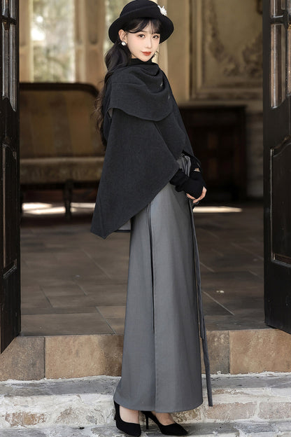 Ensemble jupe et cape en laine de style chinois