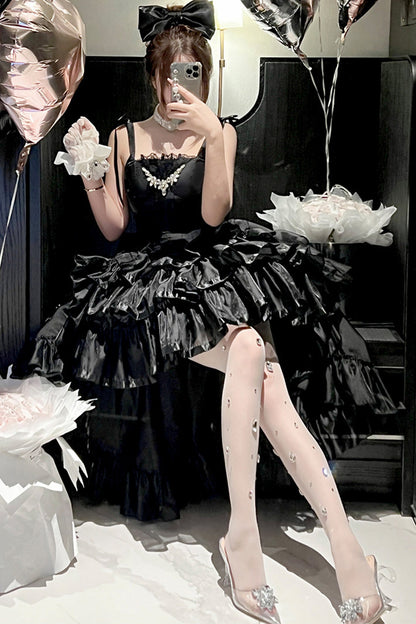 Elegant Floral Satin Ribbon Lolita Dress