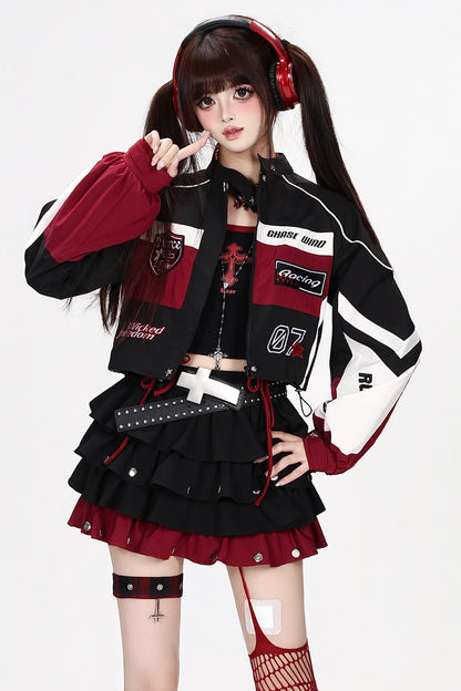 American Style Embroidered Short Jacket and Skirt Set-Up