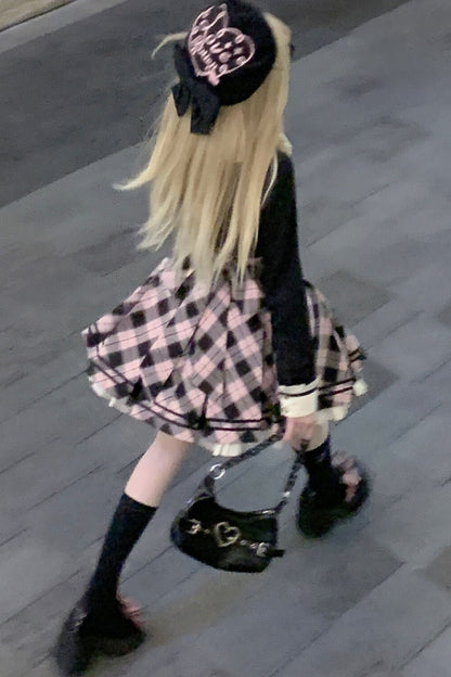 핑크 체크 학원 프린세스 드레스