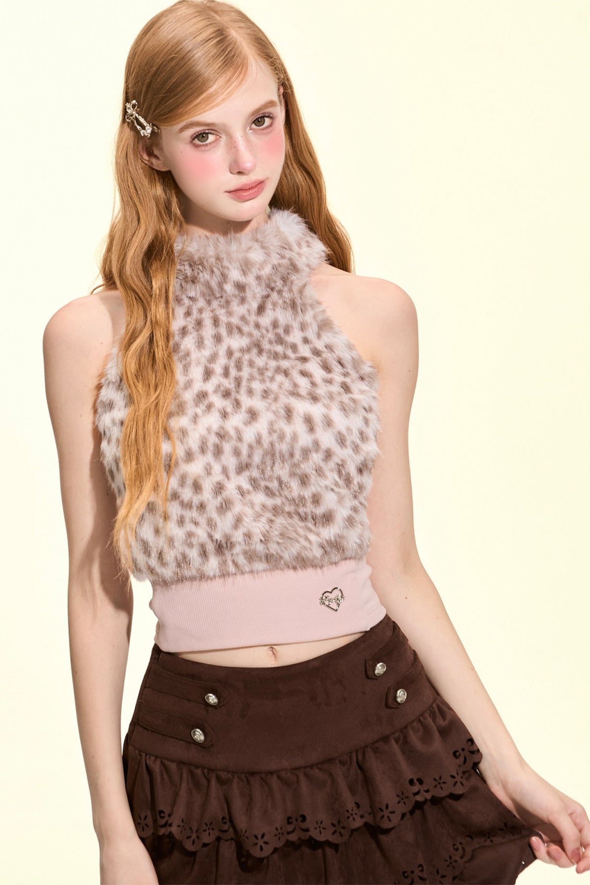 Leopard Print Faux Fur Halter Top
