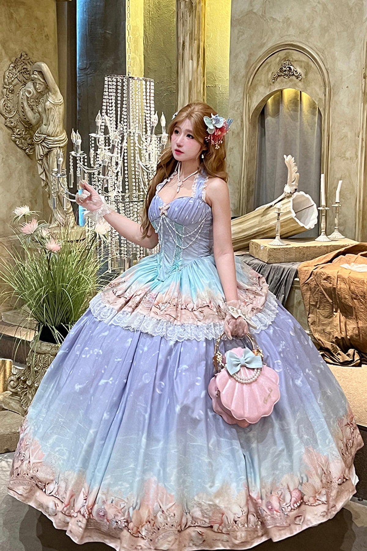 Ensemble robe dos-nu à dégradé océan